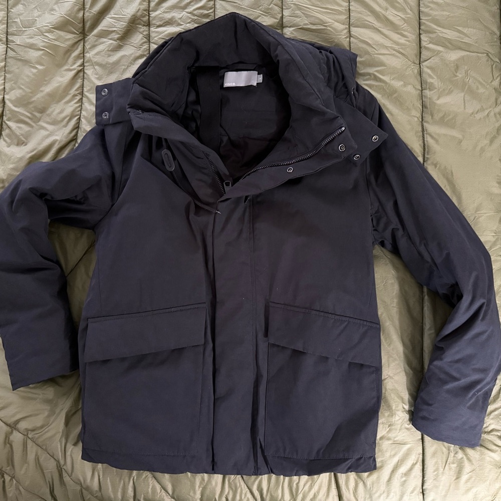 VINCE Mens Black Full Zip Hooded Down Parka Jacket Coat Size M - Picture 3 of 12